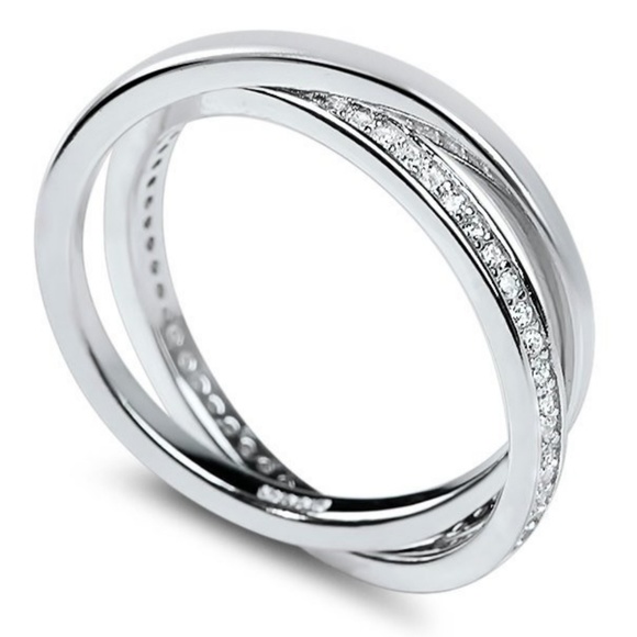 Interlocking sterling silver cz eternity ring - Picture 1 of 3